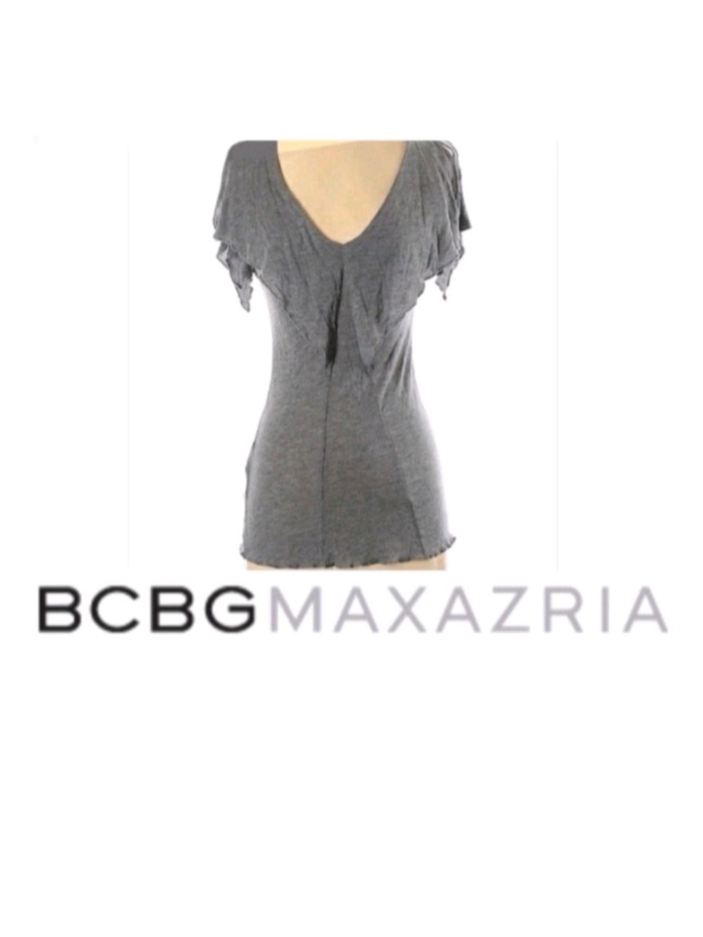 BCBGMaxAzria Heather Gray Ruffle Flutter Top